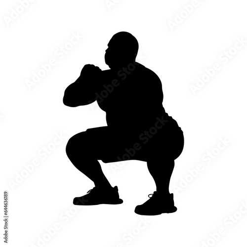 Vector illustration. Silhouette of a man squatting. Slimming.