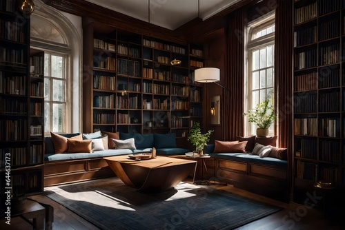 A townhouse's cozy reading nook, bathed in natural light and designed for quiet contemplation 