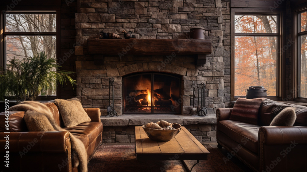 interior with fireplace and sofa interior with fireplace and sofa
