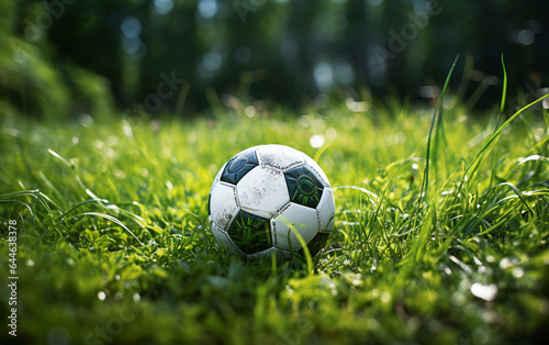 Football, juicy green grass and soccer ball © MUS_GRAPHIC