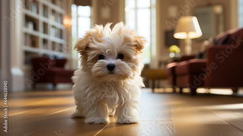 adorable yorkshire terrier puppy at home