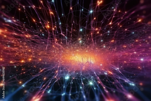 Futuristic Digital Cyberspace, Particles and Network Connections Background