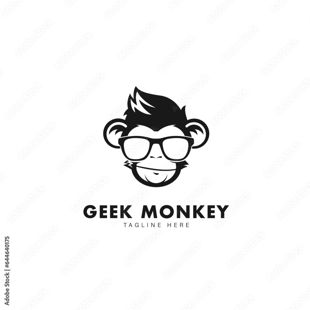 Fototapeta premium Smart geek monkey chimp Logo Symbol Design Template Flat Style Vector