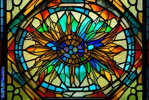 The artistic details of a Craftsman-style window, featuring stained glass and leaded patterns 