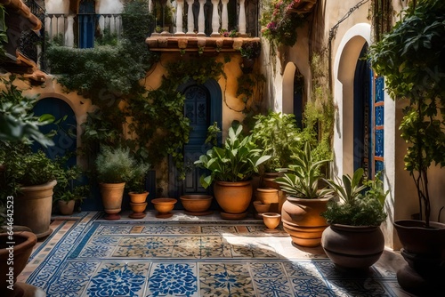 The classic details of a Mediterranean villa's courtyard, with decorative tiles and fragrant herbs  © Fahad