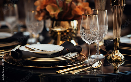 Luxury tableware beautiful table setting in restaurant photo