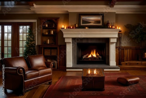 An elegant Craftsman-style fireplace, with a handcrafted mantle and cozy seating for a relaxing evening  © Fahad