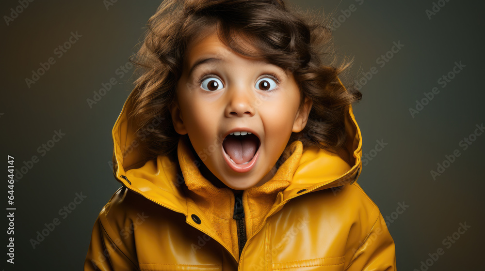 Generative AI, surprised child, little curly cute kid, cheerful toddler, emotions, shocked joyful facial expression, enthusiastic face, colorful bright background, emotional portrait Generative AI, surprised child, little curly cute kid, cheerful toddler, emotions, shocked joyful facial expression, enthusiastic face, colorful bright background, emotional portrait