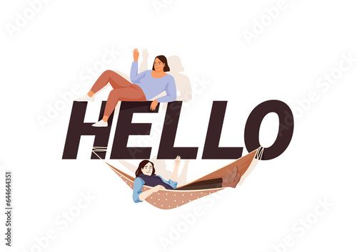 Character design. Women waving 'hello' (ID: 644644351)