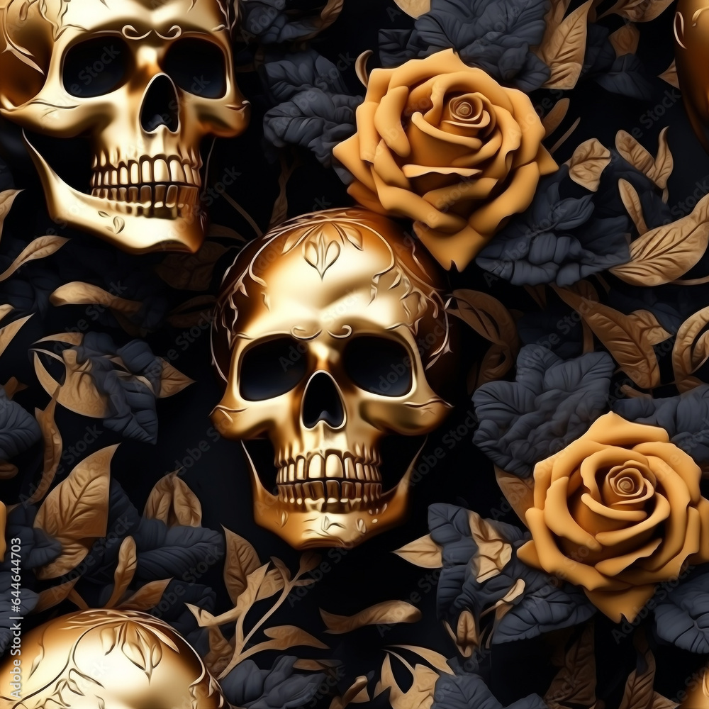 3D seamless pattern, skulls and roses. Halloween pattern wrap background. High quality photo 3D seamless pattern, skulls and roses. Halloween pattern wrap background. High quality photo