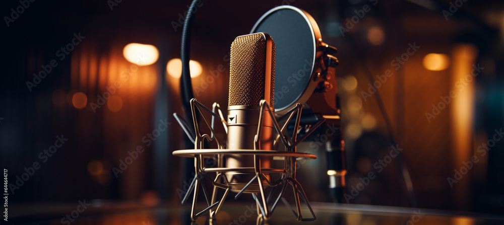 Modern professional microphone in recording studio - obrazy, fototapety, plakaty 