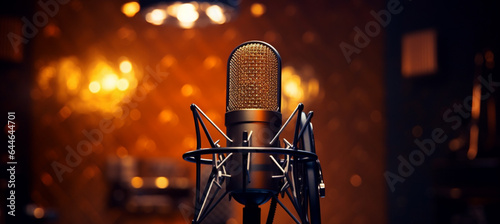 Modern professional microphone in recording studio