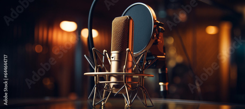 Modern professional microphone in recording studio photo