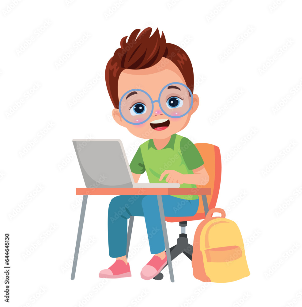 boy studying with computer at table boy studying with computer at table