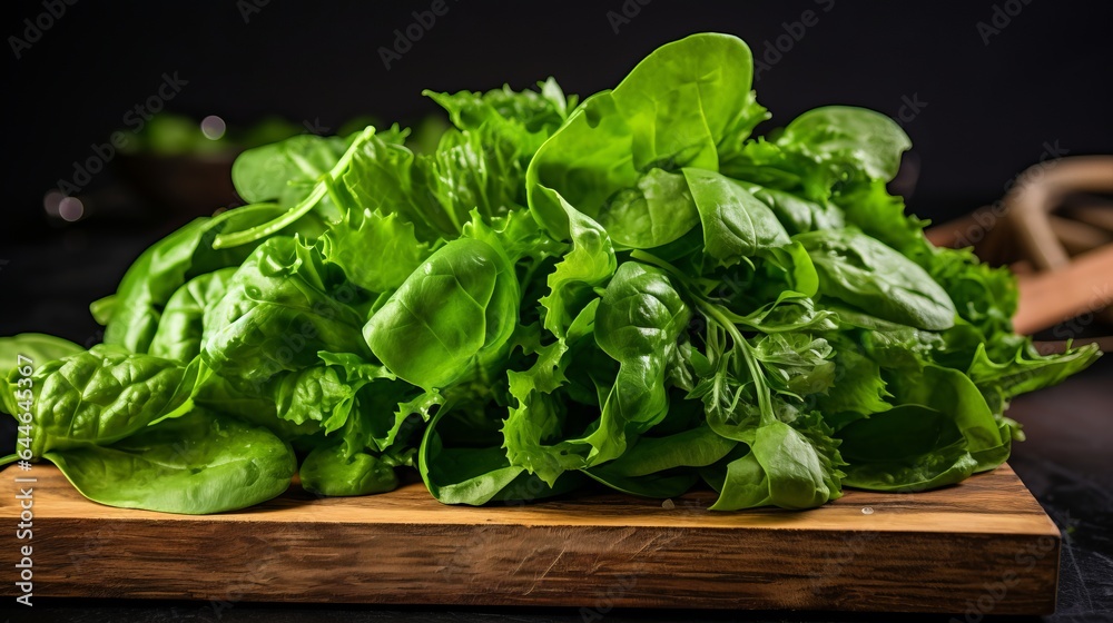 Delicious fresh green salad leaves. Healthy food. Generative AI Delicious fresh green salad leaves. Healthy food. Generative AI