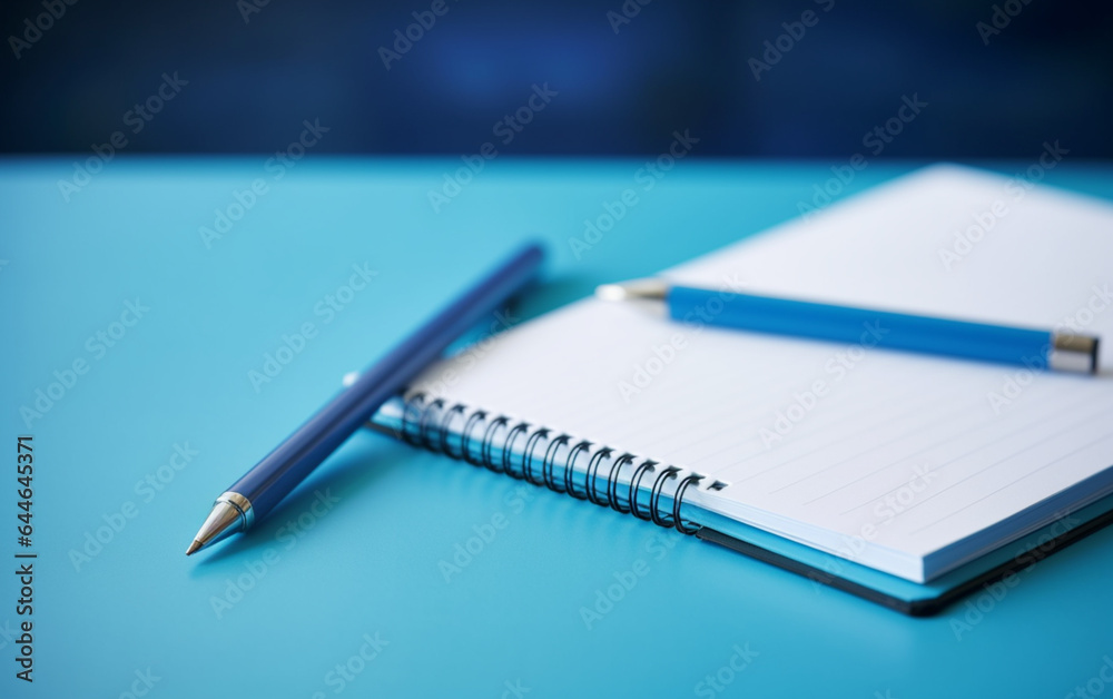 Notepad on a table with pen before meeting, blue tone, business concept with copy space Notepad on a table with pen before meeting, blue tone, business concept with copy space
