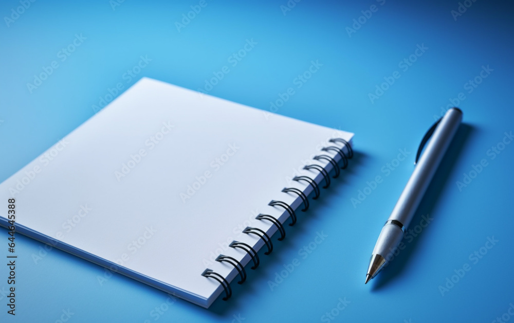 Notepad on a table with pen before meeting, blue tone, business concept with copy space Notepad on a table with pen before meeting, blue tone, business concept with copy space