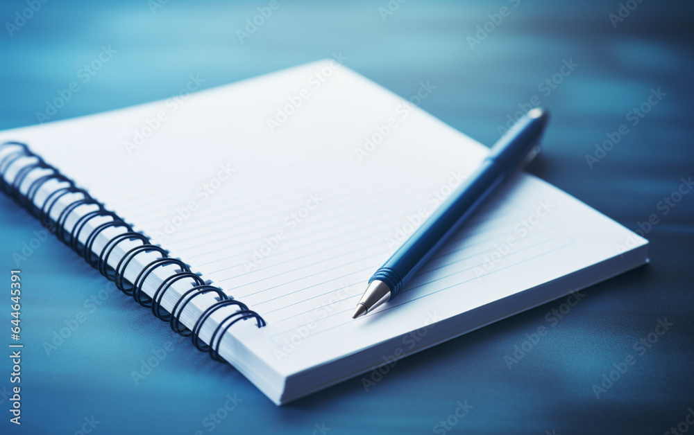Notepad on a table with pen before meeting, blue tone, business concept with copy space Notepad on a table with pen before meeting, blue tone, business concept with copy space