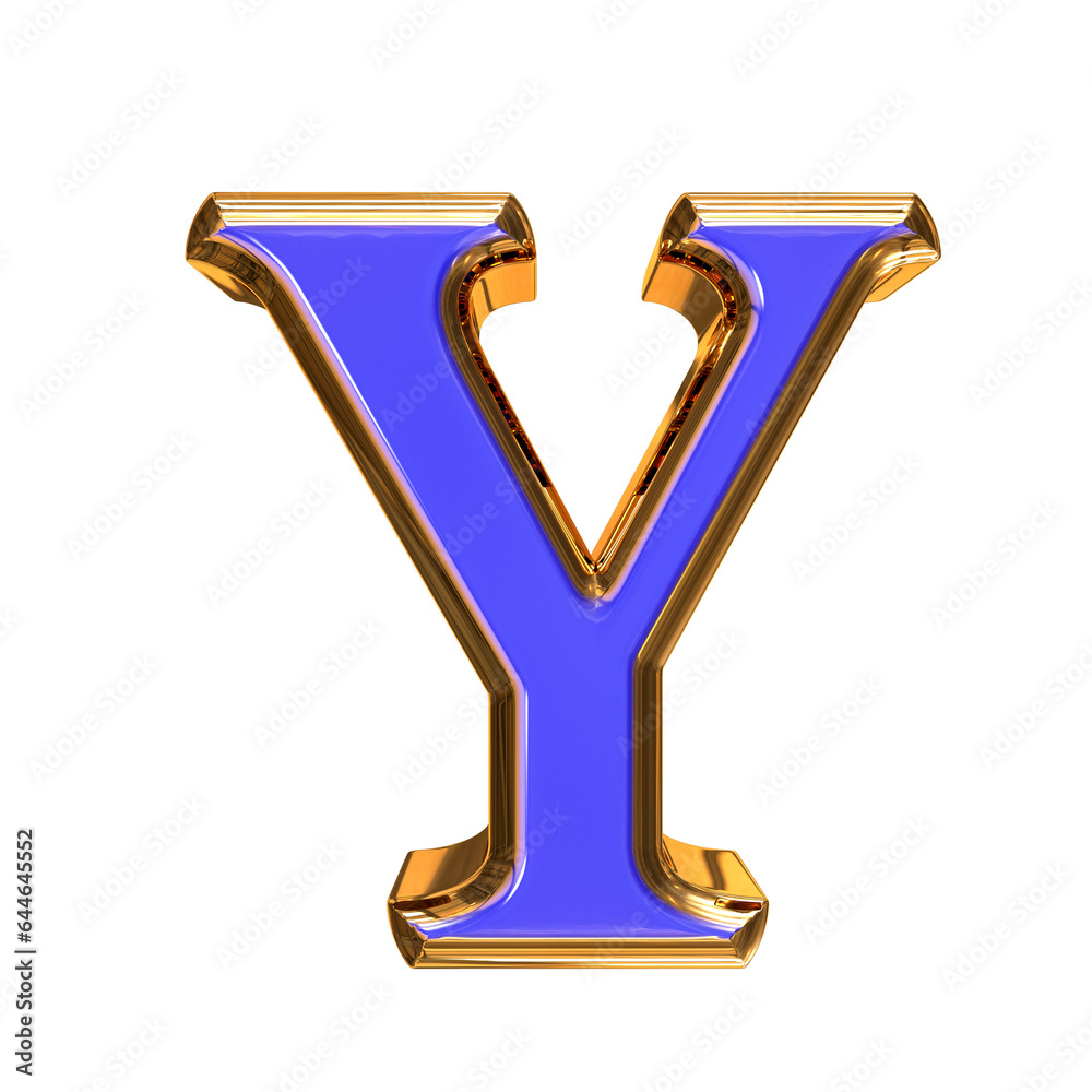 Blue symbol in a golden frame. letter y Blue symbol in a golden frame. letter y