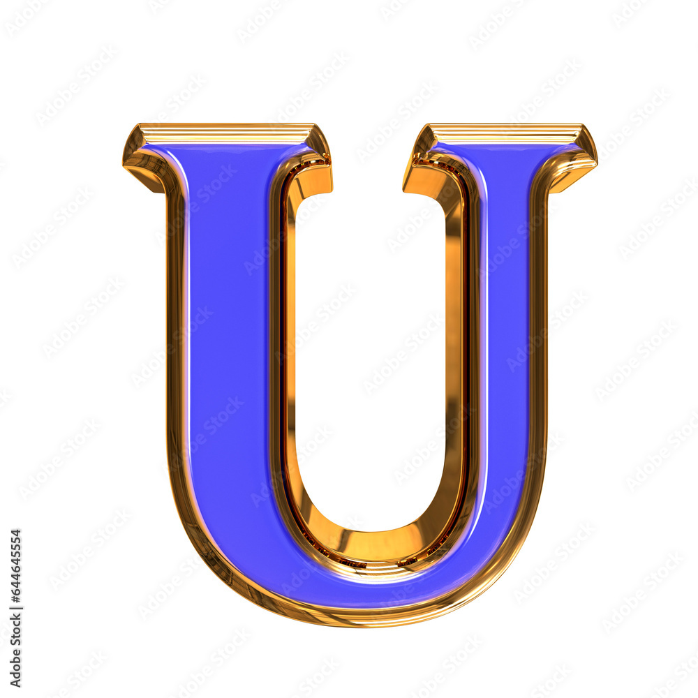 Blue symbol in a golden frame. letter u Blue symbol in a golden frame. letter u