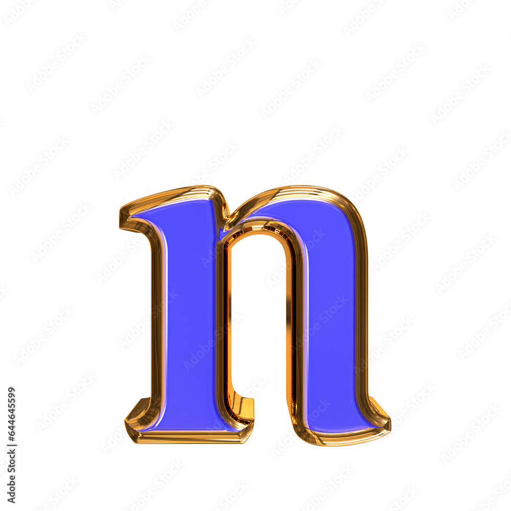 Blue symbol in a golden frame. letter n Blue symbol in a golden frame. letter n