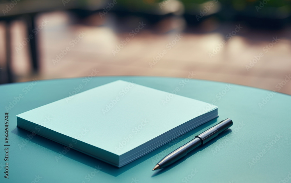 Notepad on a table with pen before meeting, blue tone, business concept with copy space Notepad on a table with pen before meeting, blue tone, business concept with copy space