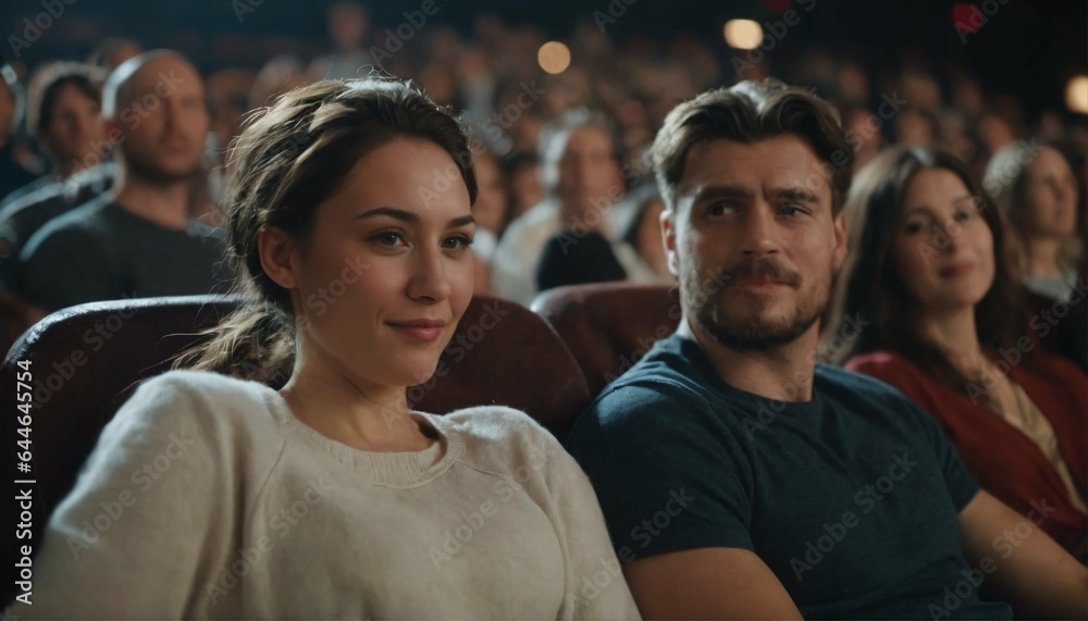 Couple enjoying in a movie theater portrait photograph, love, romance, date night