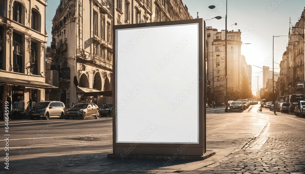 Urban street setting with empty white billboard digital sign poster mockup for advertising and marketing Urban street setting with empty white billboard digital sign poster mockup for advertising and marketing