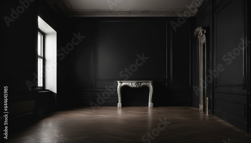 Dark elegant room at night with copy space, blank wall, negative space - empty © ibreakstock