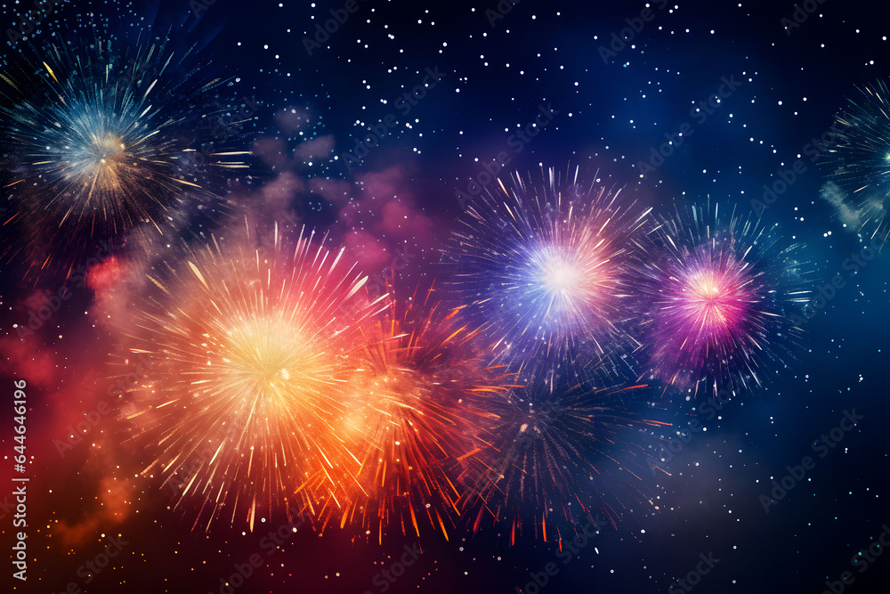 Colorful Firework Display In Sky, Celebration Background