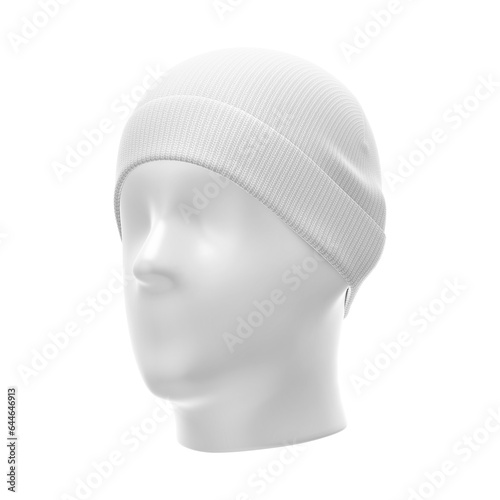 a white beanie hat on a mannequin isolated on a white background