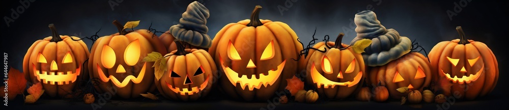 Fototapeta premium Halloween Pumpkins Banner Background. Generative ai