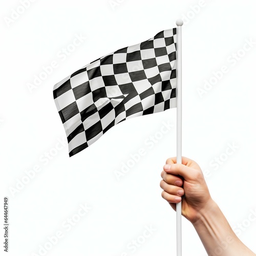 Hand Holding a Checkered Flag Isolated on White Background. Generative ai © Scrudje