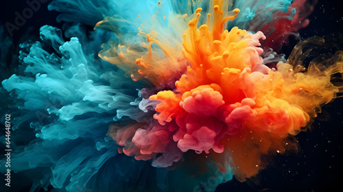 A vibrant aqua explosion against a moody blue background captivates with its vivid display of color  colorful aqua color explosion background  generative ai