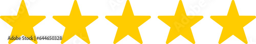 Golden Yellow Five 5 Stars Icon Product Quality Review Symbol. Vector Image.