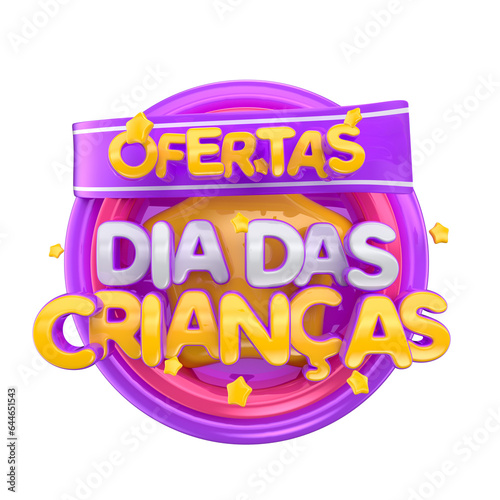 children's day label in 3d render for marketing campaign in brazil in portuguese