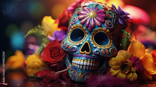 Colorful traditional calavera sugar skull for day of the dead holiday
