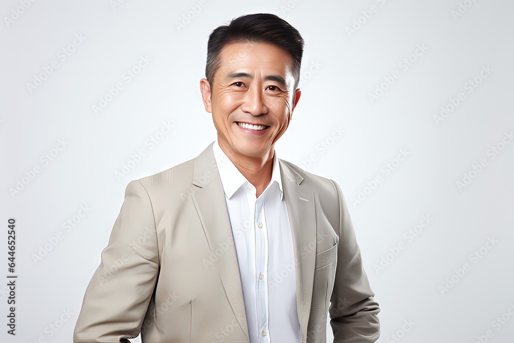 smiling friendly and happy Korean man (male model) posing against a studio background smiling friendly and happy Korean man (male model) posing against a studio background