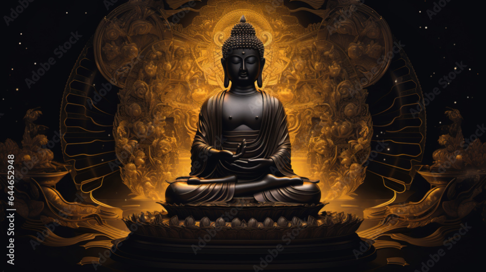 Meditating buddha in golden, brown and earth tones. Meditating buddha in golden, brown and earth tones.