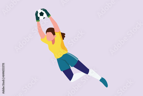 Funny female football players concept. Colored flat vector illustration isolated. 