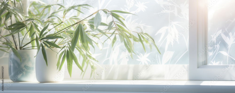 A dreamy scene of a bamboo gentle light background with a soft pastel palette. The soft light through the window casts a delicate play of shadows on the bamboo, creating a whimsical and A dreamy scene of a bamboo gentle light background with a soft pastel palette. The soft light through the window casts a delicate play of shadows on the bamboo, creating a whimsical and