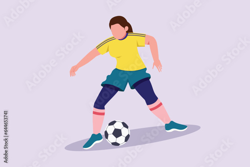 Funny female football players concept. Colored flat vector illustration isolated.  © klikline
