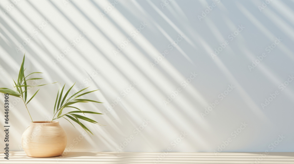 A bamboo gentle light background with a beachy, summer vibe. The sunlight pouring through the window creates a bright and airy ambiance. The play of light and shadow on the bamboo surface