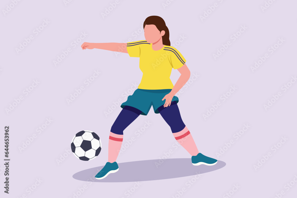 Funny female football players concept. Colored flat vector illustration isolated. 