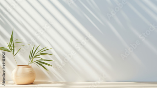 A bamboo gentle light background with a beachy, summer vibe. The sunlight pouring through the window creates a bright and airy ambiance. The play of light and shadow on the bamboo surface