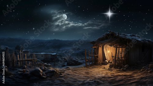 Foto Religious Christmas story of Jesus being born in Bethlehem Shed