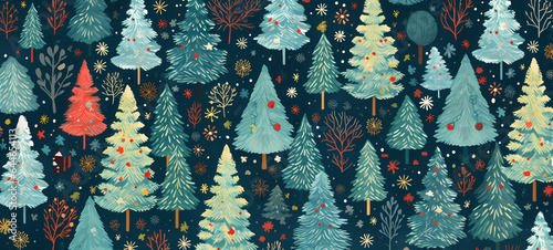Dark Christmas Tree Pattern Background For Christmas cards