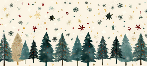 Christmas Tree Pattern Background For Christmas cards. Beige with snowflakes.