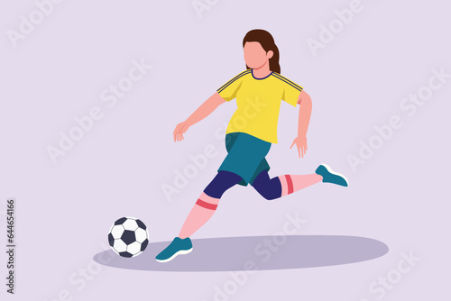 Fototapeta Naklejka Na Ścianę i Meble -  Funny female football players concept. Colored flat vector illustration isolated. 