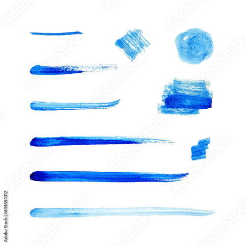 Set of abstract blue watercolor lines and spots on a white background. Stain from a paint brush. Vector watercolor splash.(Несколько значений)